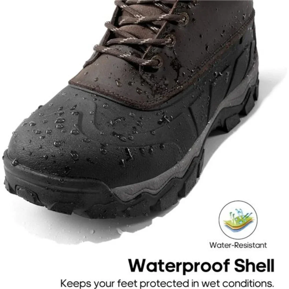 Men's Winter Boots Insulated Waterproof Snow Hiking Boots, Dark Brown